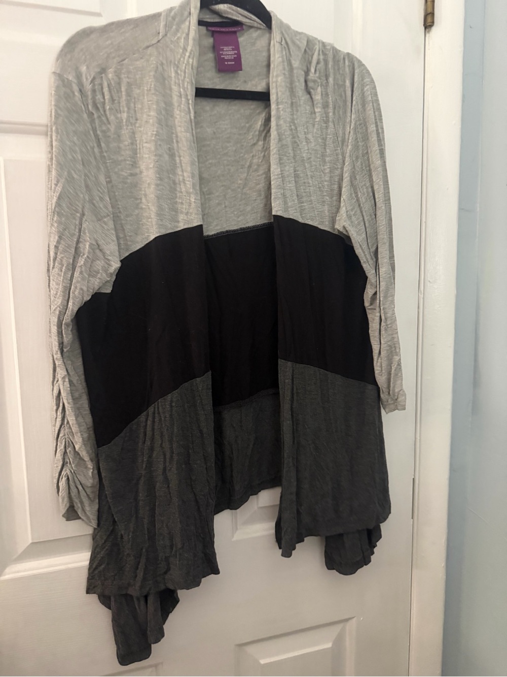 Beverly Drive Colorblock Cascade Cardigan Gray Black Plus Size 1X